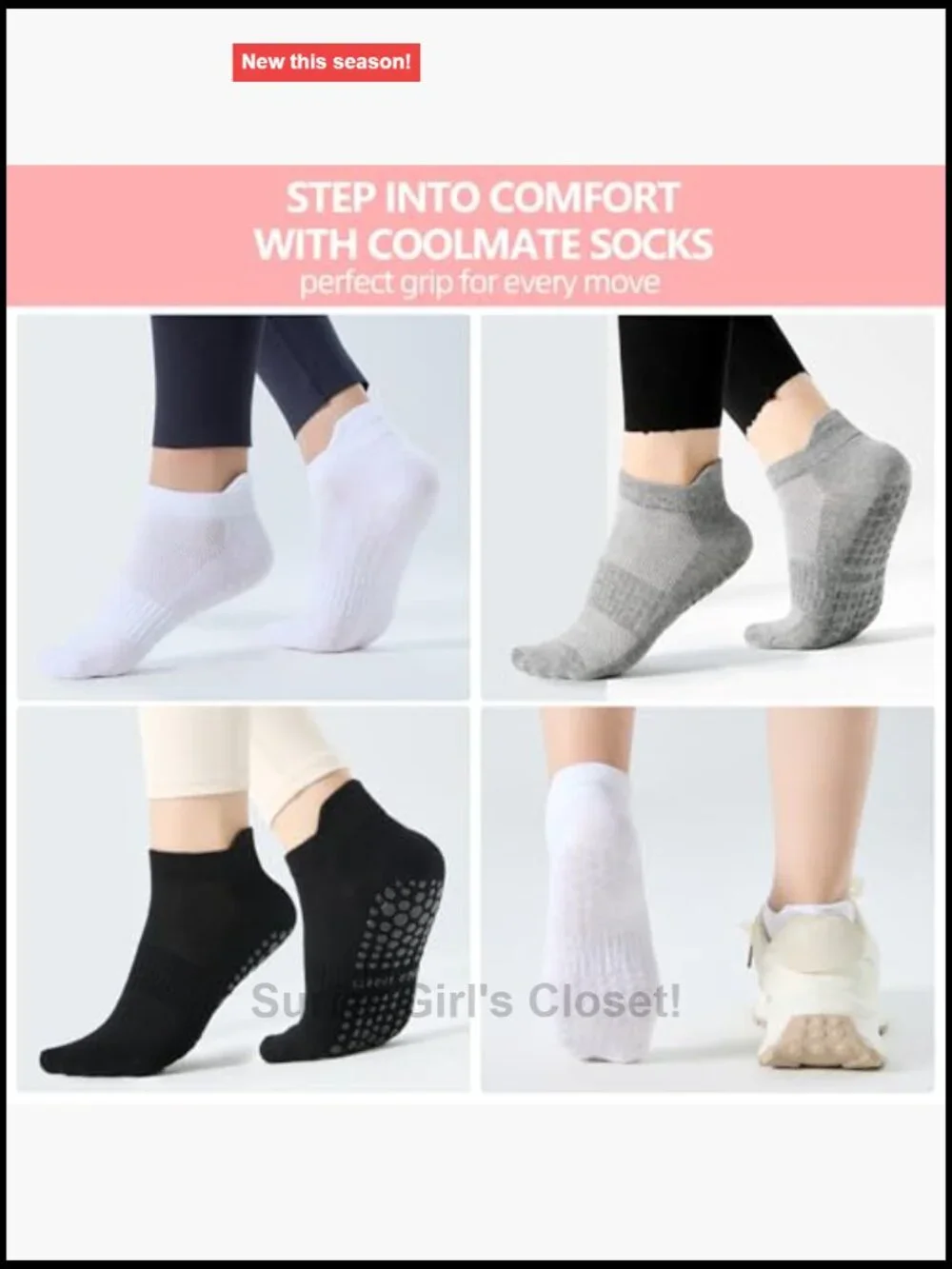6 Pairs Non Slip Cotton Ankle Grip Socks for Yoga Pilates Barre Hospital